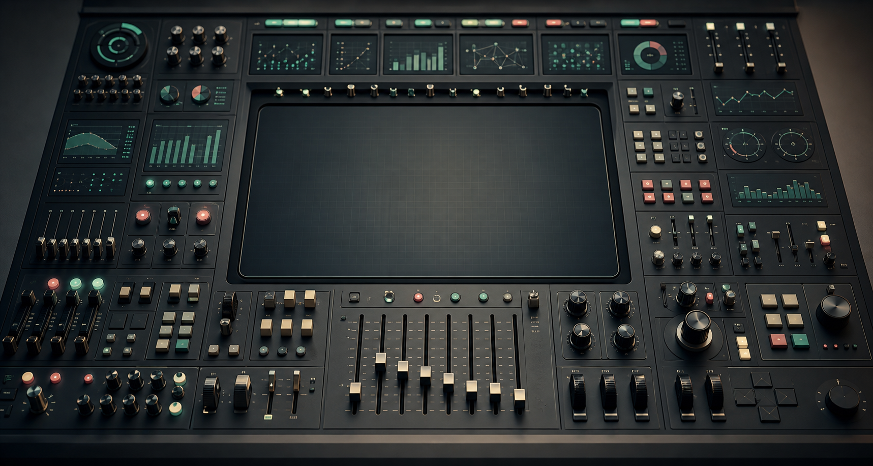 An overcomplicated dashboard control panel leaves the central answer area empty.